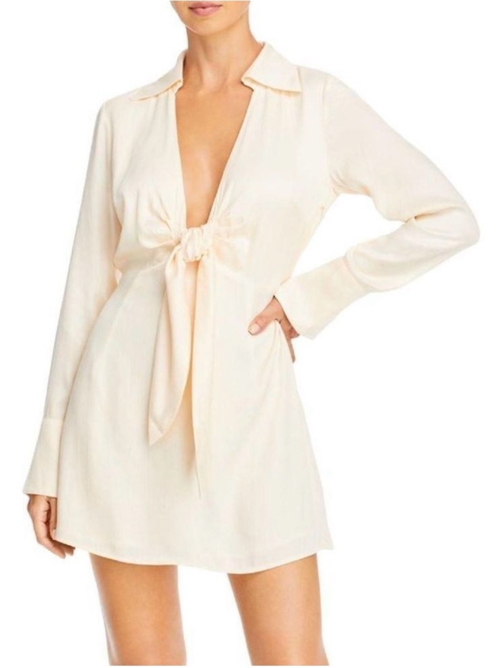 NICHOLAS Cream Tie-Front Long-Sleeve Slip Dress